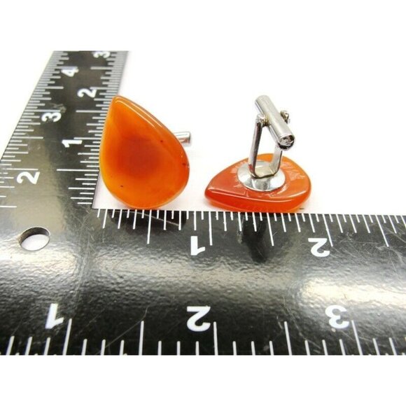 Teardrop Lucite Cufflinks Orange Hue Tux Shirt Dress Suit Vintage - Picture 7 of 9